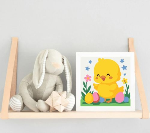 Mosolygós csibe - gyerek számfestő készlet - Számfestő.hu - 50×50cm - Keretre feszítve