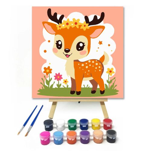 Mosolygós őzike - gyerek számfestő készlet - Számfestő.hu - 40×40cm - Keret nélkül