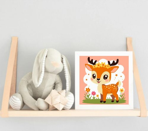 Mosolygós őzike - gyerek számfestő készlet - Számfestő.hu - 50×50cm - Keret nélkül