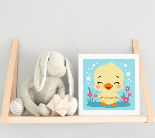 Mosolygós kiskacsa - gyerek számfestő készlet - Számfestő.hu - 20×20cm - Keretre feszítve