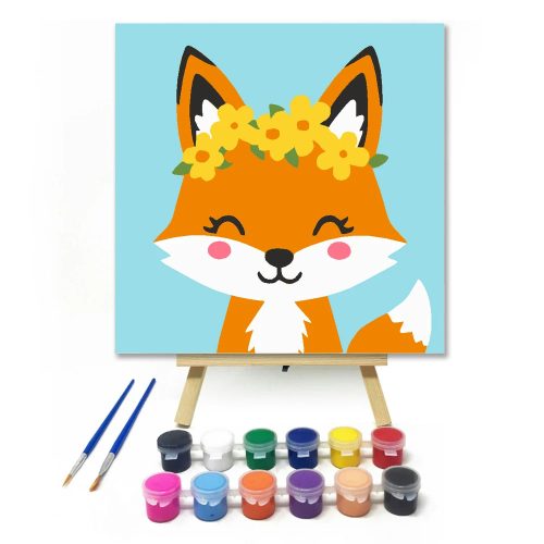 Bájos róka koszorúja - gyerek számfestő készlet - Számfestő.hu - 20×20cm - Keret nélkül