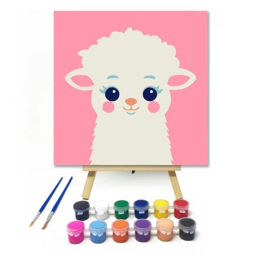 Mosolygós bárányka - gyerek számfestő készlet - Számfestő.hu - 30×30cm - Keretre feszítve
