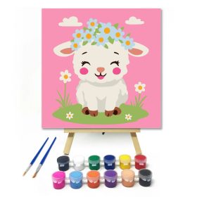 Bájos bárányka koszorúja - gyerek számfestő készlet - Számfestő.hu - 20×20cm - Keret nélkül
