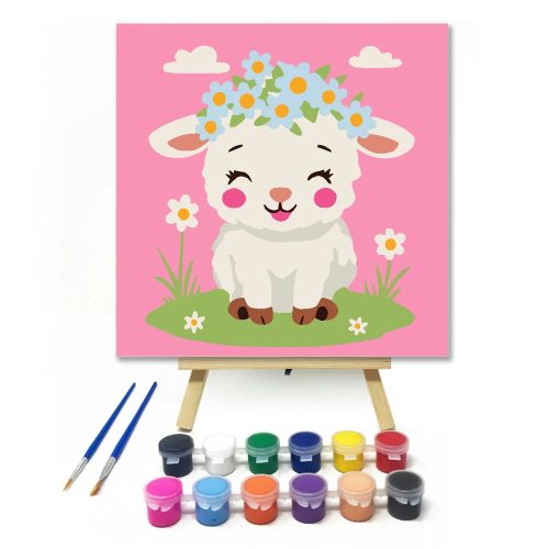 Bájos bárányka koszorúja - gyerek számfestő készlet - Számfestő.hu - 50×50cm - Keretre feszítve