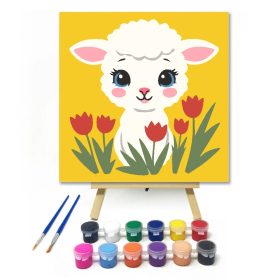 Kisbárány a tulipánok között - gyerek számfestő készlet - Számfestő.hu - 20×20cm - Keret nélkül