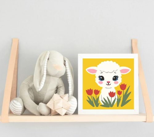 Kisbárány a tulipánok között - gyerek számfestő készlet - Számfestő.hu - 50×50cm - Keret nélkül