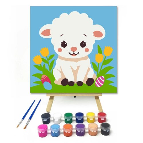 Vidám bárányka a réten - gyerek számfestő készlet - Számfestő.hu - 20×20cm - Keret nélkül