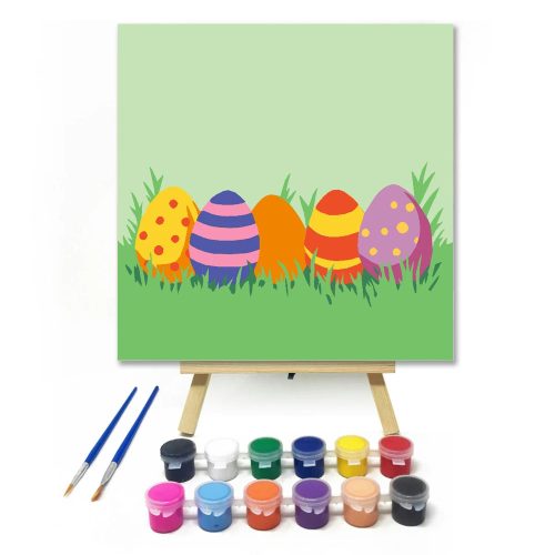 Húsvéti tojások a fűben - gyerek számfestő készlet - Számfestő.hu - 50×50cm - Keretre feszítve
