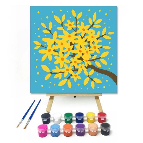 Sárga virágok - gyerek számfestő készlet - Számfestő.hu - 50×50cm - Keretre feszítve