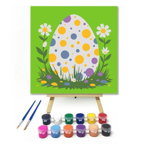 Tündéri pöttyös tojás - gyerek számfestő készlet - Számfestő.hu - 20×20cm - Keretre feszítve