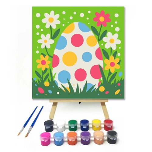 Pöttyös tojás virágokkal - gyerek számfestő készlet - Számfestő.hu - 30×30cm - Keret nélkül