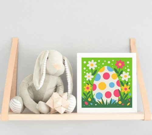 Pöttyös tojás virágokkal - gyerek számfestő készlet - Számfestő.hu - 20×20cm - Keret nélkül