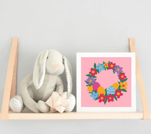 Tavaszi virágkoszorú tojásokkal - gyerek számfestő készlet - Számfestő.hu - 20×20cm - Keretre feszítve