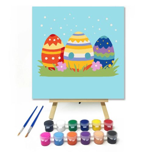 Mintás színes tojások - gyerek számfestő készlet - Számfestő.hu - 40×40cm - Keretre feszítve
