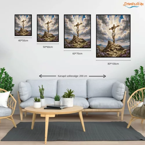 Keresztre feszített Jézus - számfestő készlet - Számfestő.hu - 60×70cm - Keretre feszítve