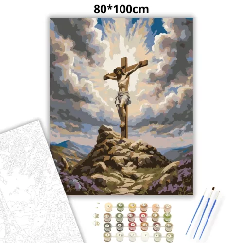 Keresztre feszített Jézus - számfestő készlet - Számfestő.hu - 80×100cm - Keret nélkül