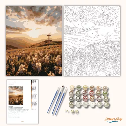 Aranyló kereszt - számfestő készlet - Számfestő.hu - 50×60cm - Keretre feszítve