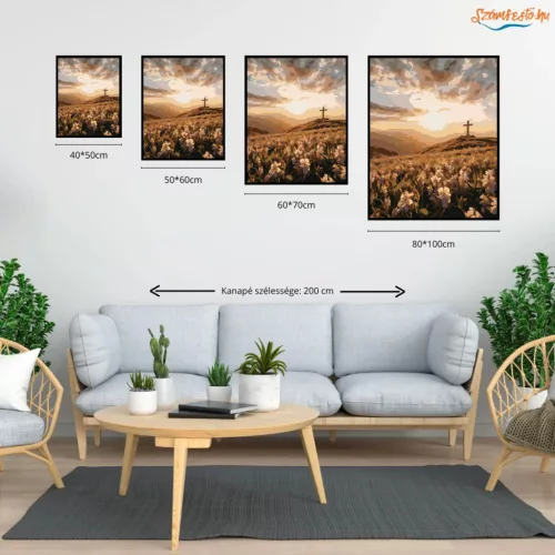 Aranyló kereszt - számfestő készlet - Számfestő.hu - 60×70cm - Keretre feszítve