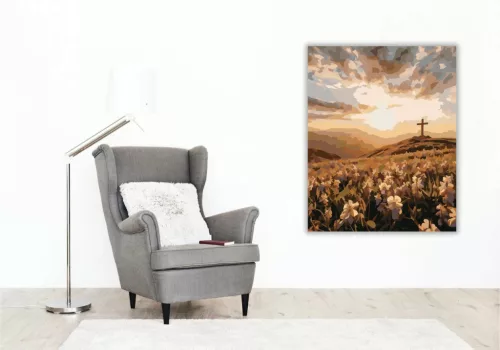 Aranyló kereszt - számfestő készlet - Számfestő.hu - 60×70cm - Keret nélkül