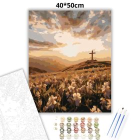 Aranyló kereszt - számfestő készlet - Számfestő.hu - 40×50cm - Keret nélkül