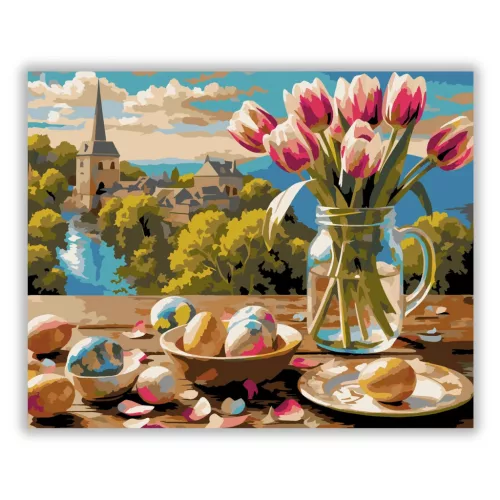 Meghitt tulipáncsokor - számfestő készlet - Számfestő.hu - 50×60cm - Keretre feszítve