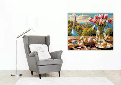 Meghitt tulipáncsokor - számfestő készlet - Számfestő.hu - 50×60cm - Keretre feszítve
