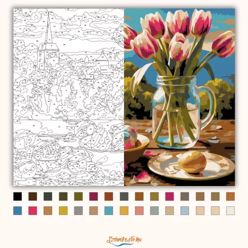 Meghitt tulipáncsokor - számfestő készlet - Számfestő.hu - 40×50cm - Keretre feszítve