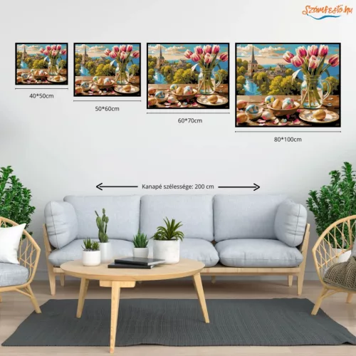 Meghitt tulipáncsokor - számfestő készlet - Számfestő.hu - 40×50cm - Keretre feszítve