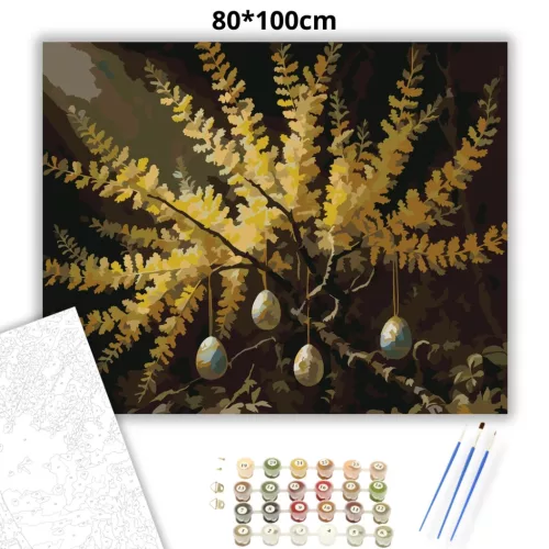 Húsvéti tojásdíszek - számfestő készlet - Számfestő.hu - 80×100cm - Keretre feszítve