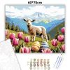 Derűs bárány tulipánok közt - számfestő készlet - Számfestő.hu - 60×70cm - Keretre feszítve