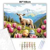 Derűs bárány tulipánok közt - számfestő készlet - Számfestő.hu - 80×100cm - Keretre feszítve