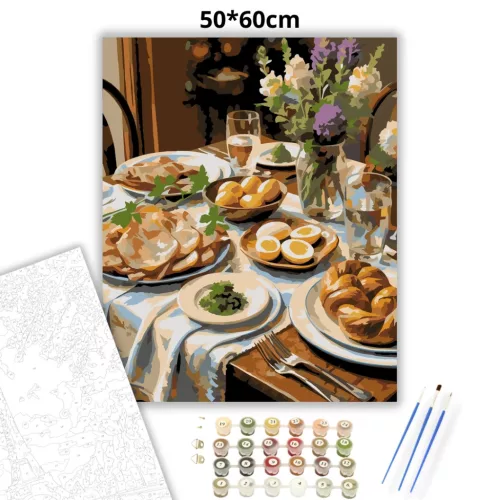 Meghitt húsvéti teríték - számfestő készlet - Számfestő.hu - 50×60cm - Keret nélkül