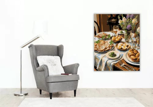 Meghitt húsvéti teríték - számfestő készlet - Számfestő.hu - 60×70cm - Keret nélkül