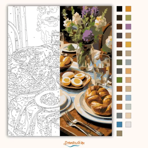 Meghitt húsvéti teríték - számfestő készlet - Számfestő.hu - 80×100cm - Keret nélkül