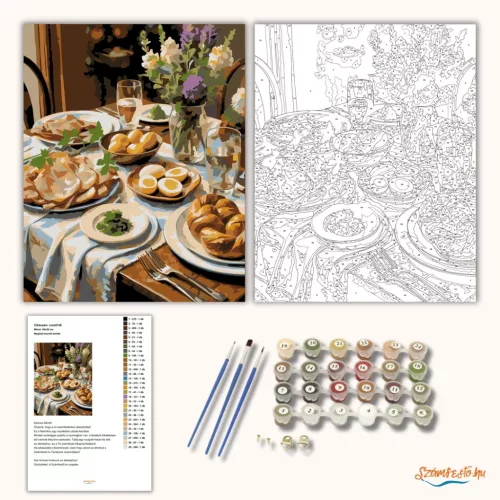 Meghitt húsvéti teríték - számfestő készlet - Számfestő.hu - 40×50cm - Keret nélkül