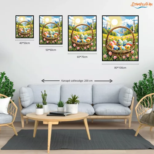 Napsütötte tojás kosár - számfestő készlet - Számfestő.hu - 60×70cm - Keret nélkül