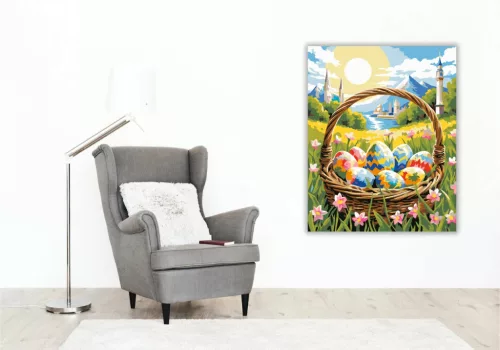 Napsütötte tojás kosár - számfestő készlet - Számfestő.hu - 60×70cm - Keretre feszítve