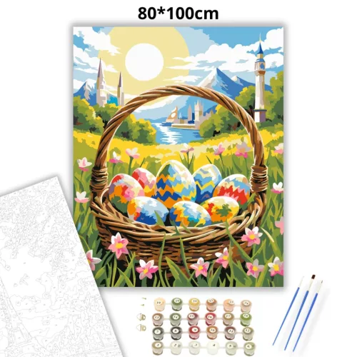 Napsütötte tojás kosár - számfestő készlet - Számfestő.hu - 80×100cm - Keretre feszítve