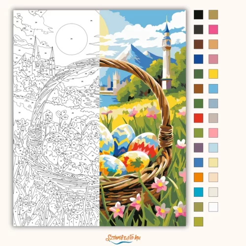 Napsütötte tojás kosár - számfestő készlet - Számfestő.hu - 40×50cm - Keret nélkül