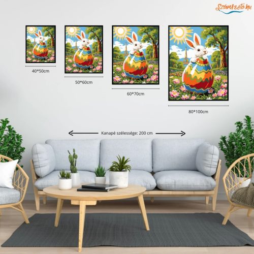 Derűs nyuszi Párizsban - számfestő készlet - Számfestő.hu - 50×60cm - Keret nélkül