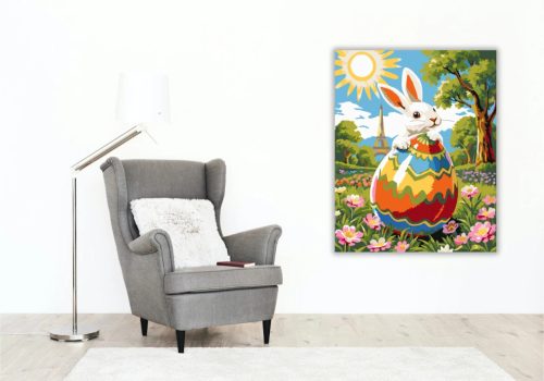 Derűs nyuszi Párizsban - számfestő készlet - Számfestő.hu - 40×50cm - Keretre feszítve