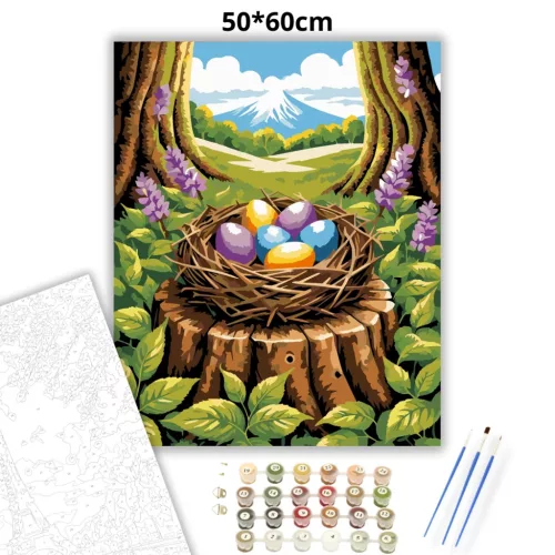 Tavaszi színes tojások - számfestő készlet - Számfestő.hu - 50×60cm - Keretre feszítve