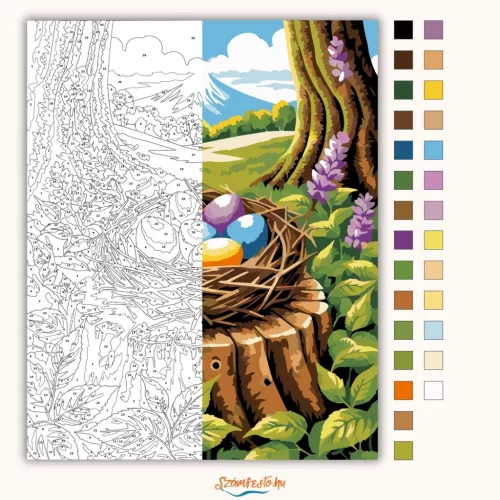 Tavaszi színes tojások - számfestő készlet - Számfestő.hu - 50×60cm - Keretre feszítve