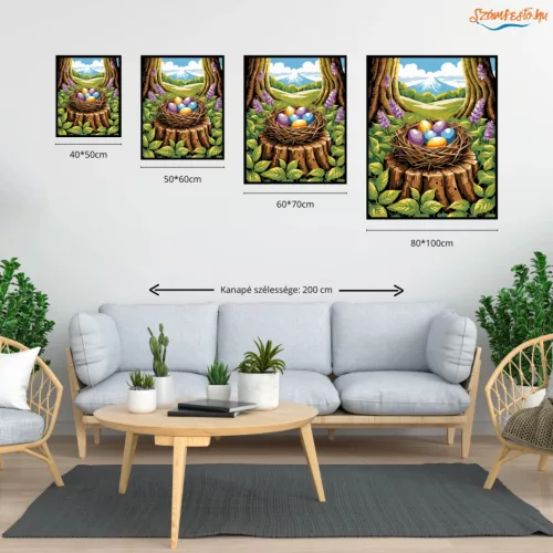 Tavaszi színes tojások - számfestő készlet - Számfestő.hu - 50×60cm - Keretre feszítve