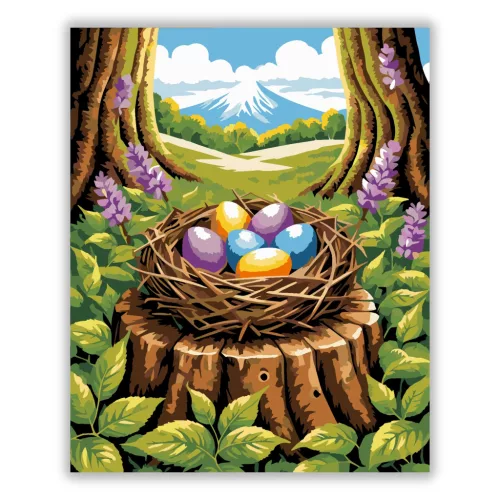 Tavaszi színes tojások - számfestő készlet - Számfestő.hu - 50×60cm - Keretre feszítve