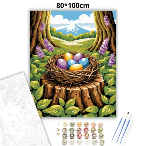 Tavaszi színes tojások - számfestő készlet - Számfestő.hu - 80×100cm - Keret nélkül