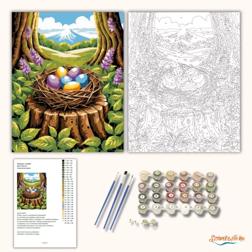 Tavaszi színes tojások - számfestő készlet - Számfestő.hu - 80×100cm - Keretre feszítve