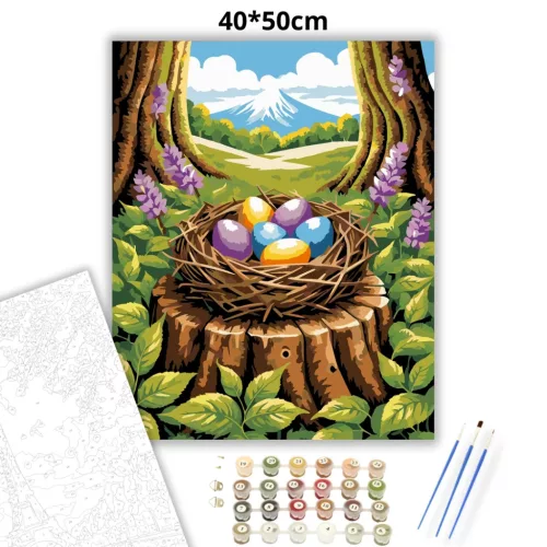 Tavaszi színes tojások - számfestő készlet - Számfestő.hu - 40×50cm - Keret nélkül