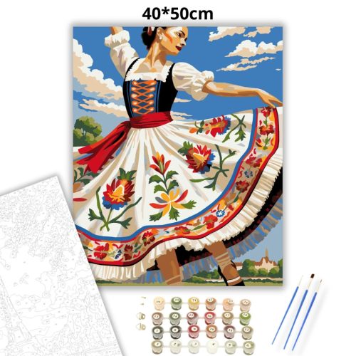 Népies viselet - számfestő készlet - Számfestő.hu - 40×50cm - Keret nélkül