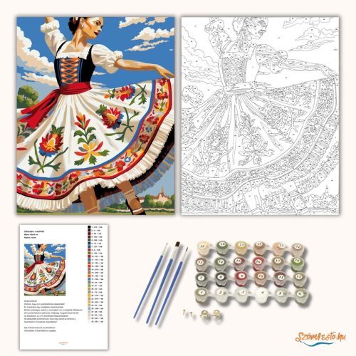 Népies viselet - számfestő készlet - Számfestő.hu - 40×50cm - Keret nélkül